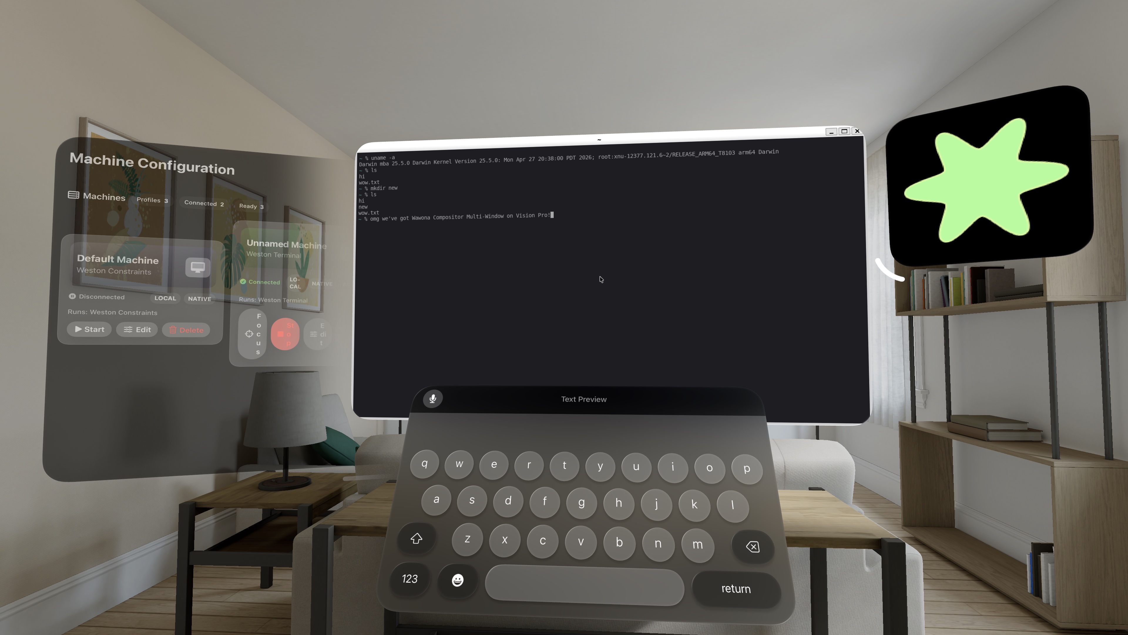 Wawona Machines and Weston terminal on Apple Vision Pro